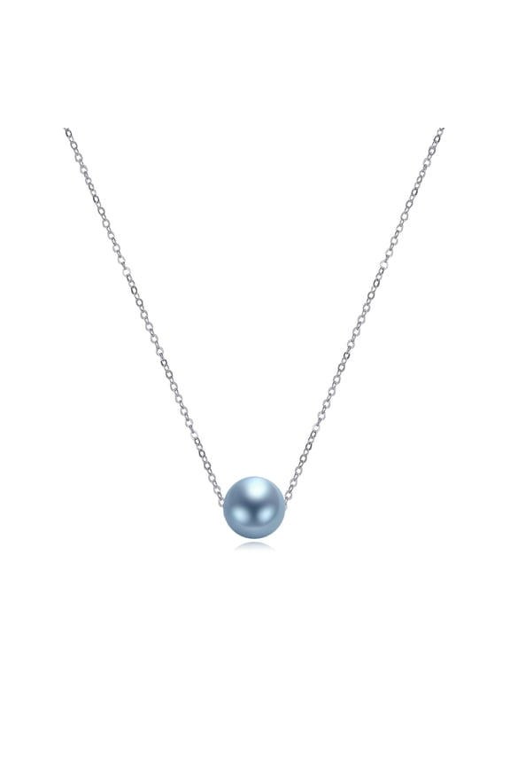 Blue Pearl Necklace Sterling Silver Blue Single Pearl Choker Necklace for Women 7-8mm Freshwater Cultured Pearls Wedding Bridesmaids Anniversary 16''