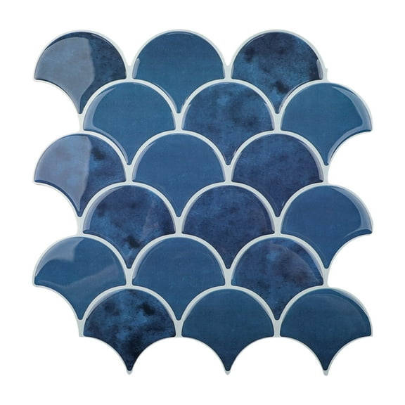 Peel and Stick Backsplash Fish Scale Tile, Renter Friendly Backsplash Stick on Wall Tiles for Kitchen Bathroom (Blue)
