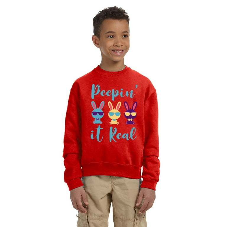 Blue Peepin It Real Easter Sweatshirt for Kids Sweater Youth S M L XL Christian Holiday Easter Tee for Boys for Girls Walmart