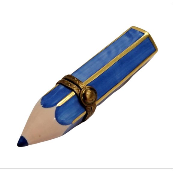 Blue Pencil Limoges Box for Art Lovers Limoges Box Porcelain Figurine