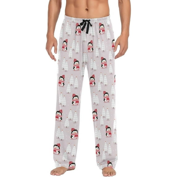 Blue Penguins Christmas Pajama Pants Mens Lounge Pants Casual Men Pajama Bottoms with Pockets Drawstring