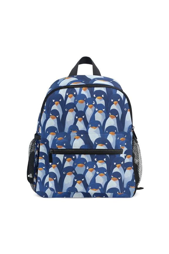 Blue Penguins Pattern Mini Backpack Cute Small Backpack with Chest Strap and Whistle Ages 3-8