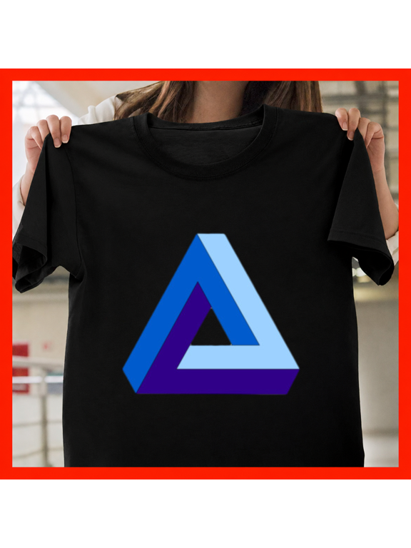 Blue Penrose Triangle Impossible Geometry Optical Illusion Unisex T-Shirt, up to size 5XL