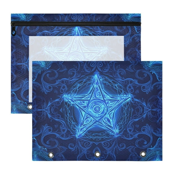 Blue Pentacles Abstract Pattern 3-Ring Binder Pouches A4 Size Zipper Pocket File Storage 2 Packs