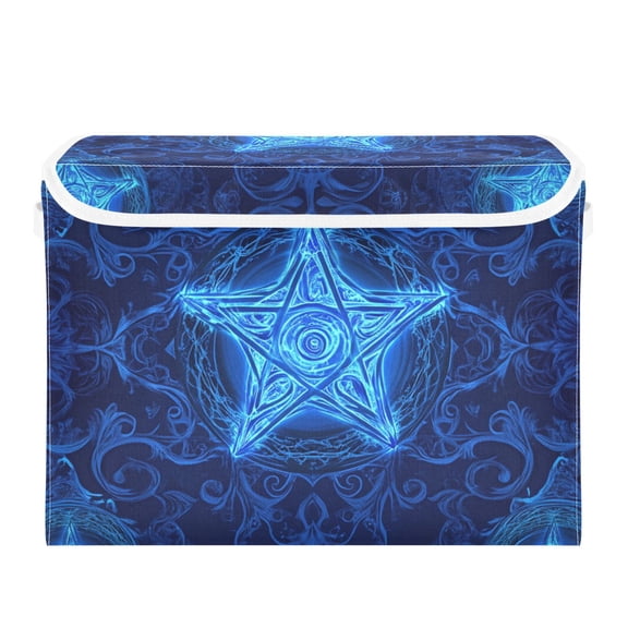 Blue Pentacles Abstract Pattern Foldable Storage Bin with Lid and Handle Collapsible Storage Box 16.5 x 12.6 x 11.8 inches
