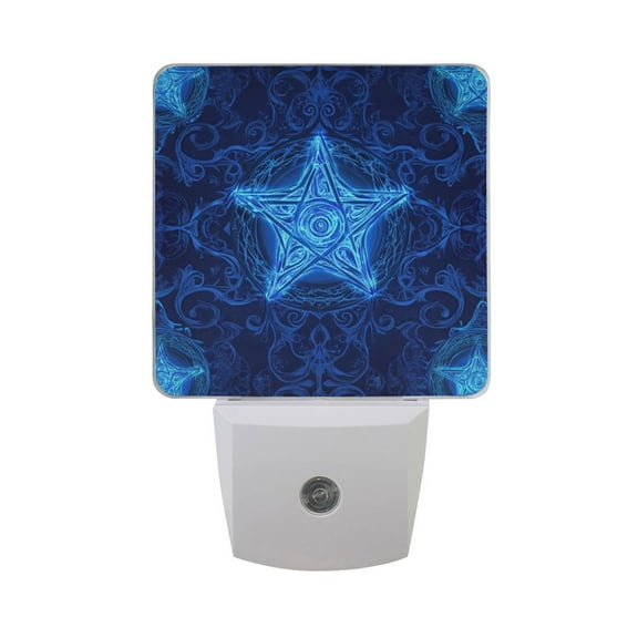 Blue Pentacles Abstract Pattern LED Night Light with Smart Sensor Plug Into Wall Dusk to Dawn 2 packs