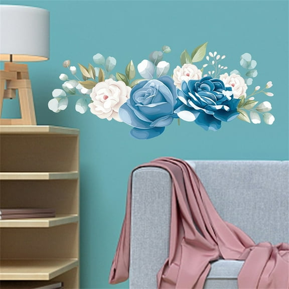 Blue Peony Bushes PVC Wall Stickers - Removable Self Adhesive Decals for Living Room Bedroom Bathroom Toilet Decor, Personalized Fade Resistant Flower Stickers for Smooth Walls, Damage Free