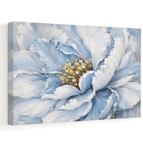 Blue Peony Canvas Wall Art, Rustic Vintage Floral Golden Seed Oil Relief Texture Wall Art Prints Artwork Framed Canvas Ready to Hang Art Pictures for Bathroom, Dressing Table, Entryway 12" x 8"