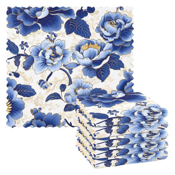 Blue Peony Kitchen Cloth Dish Towels for Drying Washing Absorbent Dish Rags Reusable soft kitchen dishcloth set 6 Pack