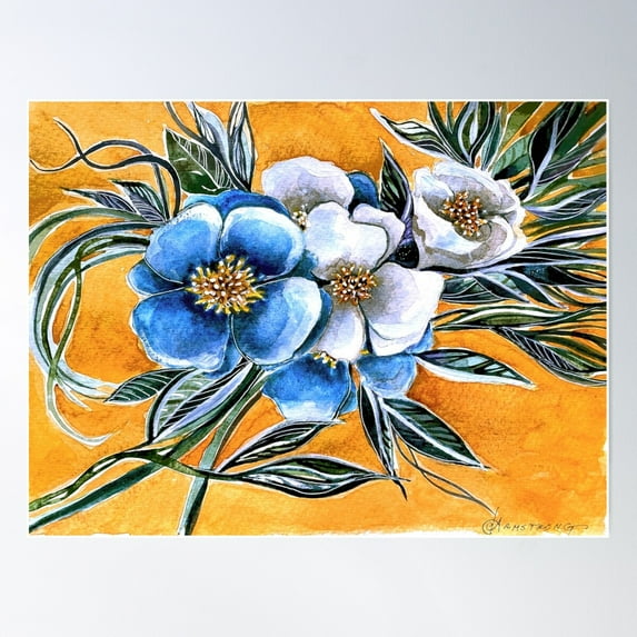 Blue Peony Poster Wall Art, Modern Wall Decor For Living Room Bedroom, 8x12 UNFRAMED