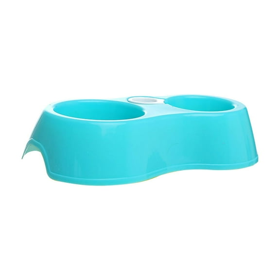 Blue Pet Double Bowl Blue Non Slip Dog Cat Food And Water Bowl Dish Plastic Feeding Bowl Set