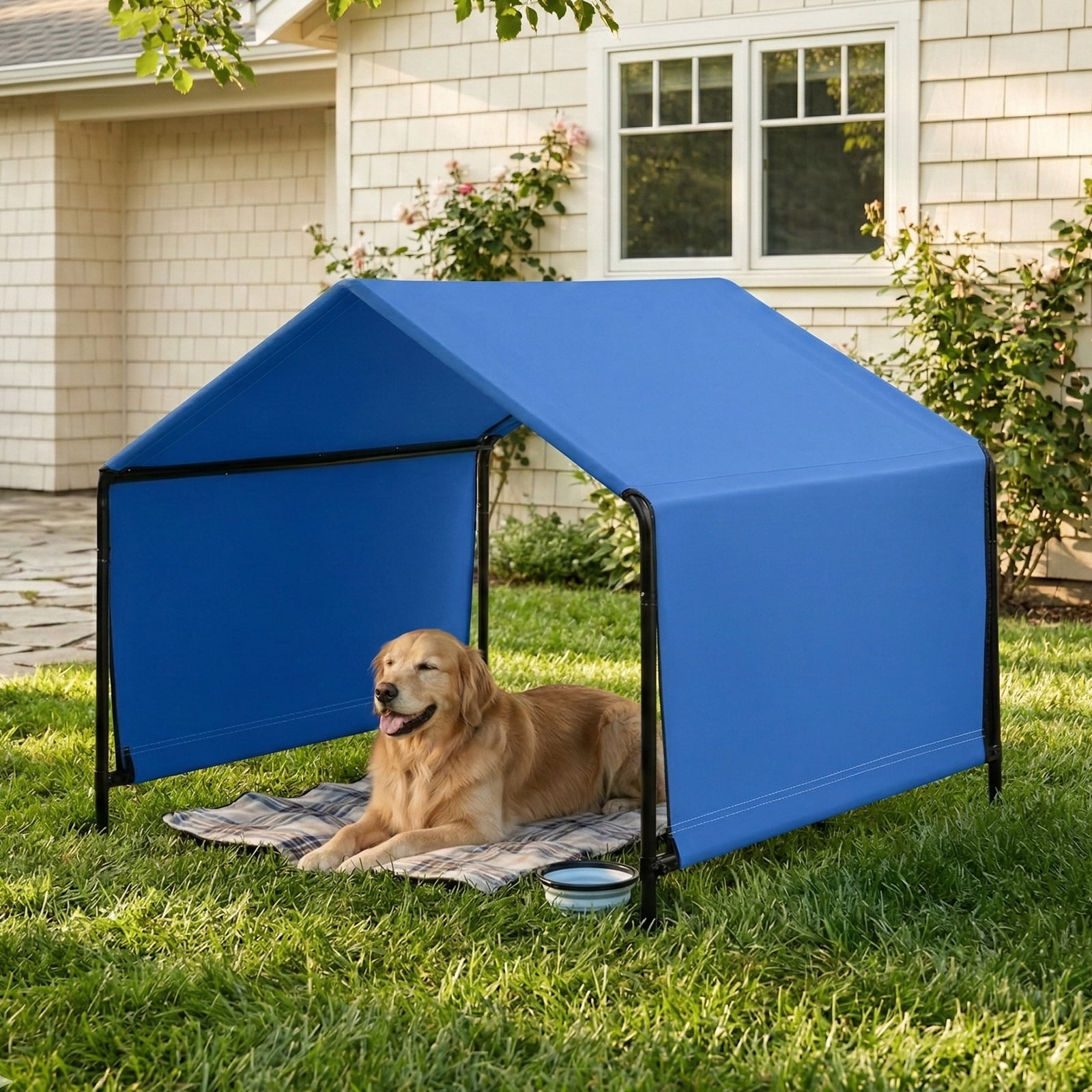Blue Pet Tent, Waterproof UV-Resistant, Iron Tube Frame, Portable Foldable for Cats/Small Dogs/Rabbits