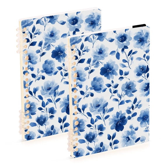 Blue Petals Leaves Elegant Syle Notebook Detachable Coil Notebook Diary Plan Book A5 Size 60 Pages 1 Pack