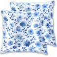 thumbnail image 1 of Blue Petals Leaves Elegant Syle Throw Pillow Covers Pillowcases 20 x 20 Inch Home Decor 2 Packs for Bedroom Sofa, 1 of 6