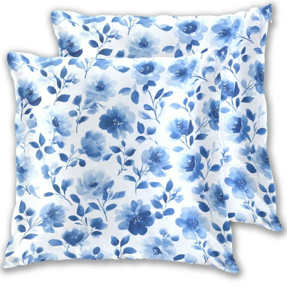 Blue Petals Leaves Elegant Syle Throw Pillow Covers Pillowcases 20 x 20 Inch Home Decor 2 Packs for Bedroom Sofa
