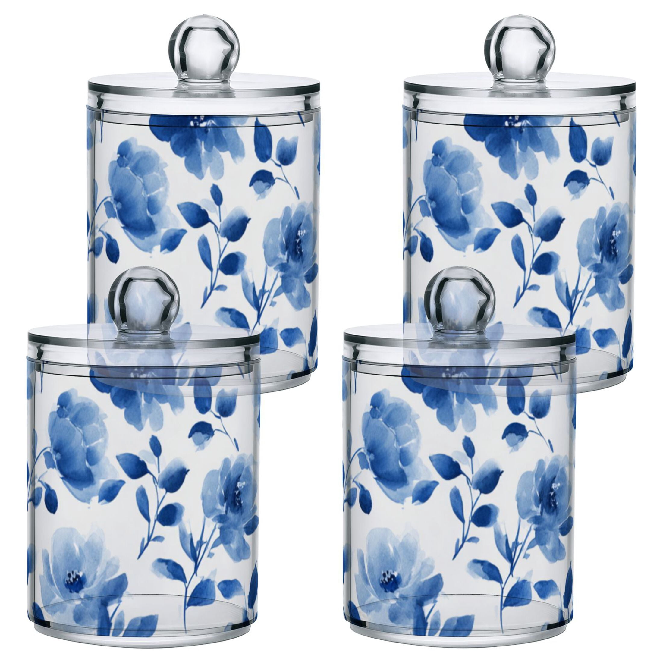 Blue Petals Leaves Elegant Syle Translucent Plastic Cans Storage ...