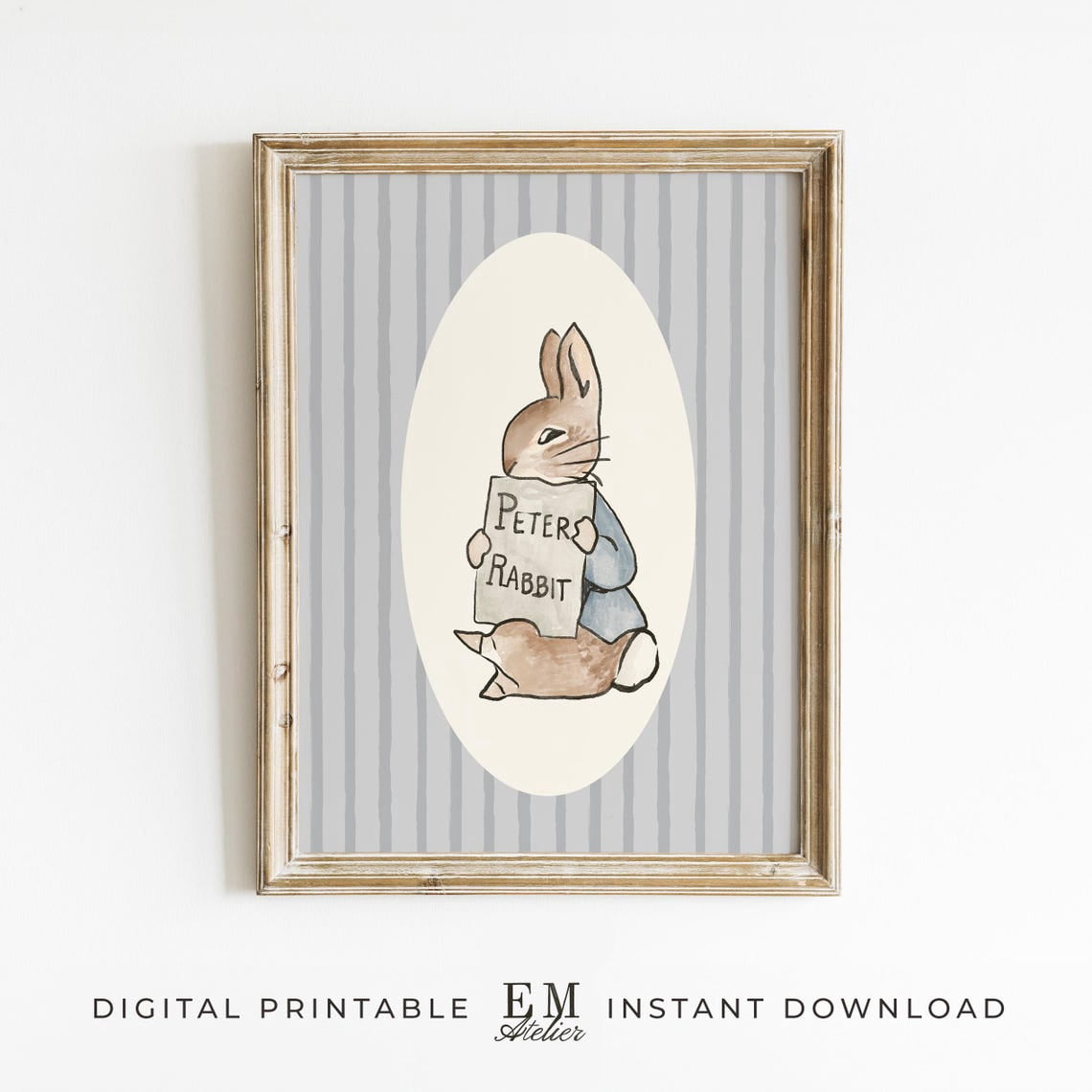 Blue Peter Rabbit Vintage Bunny Baby Powder Neutral Cottagecore Wall ...