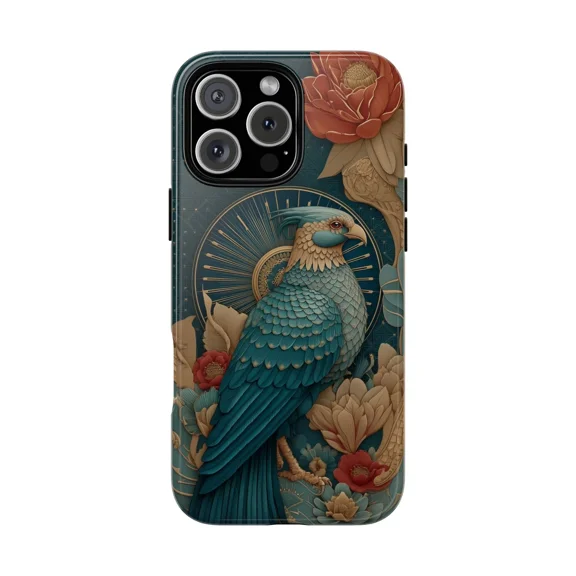 Blue Phoenix Bird Teal Art Deco Case for iPhone 17 through 11 Pro Max
