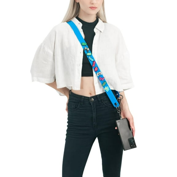 Blue Phone Strap Crossbody include 10 Gamers Charms, Tether Tab, Snap Ring, Hook Rotative