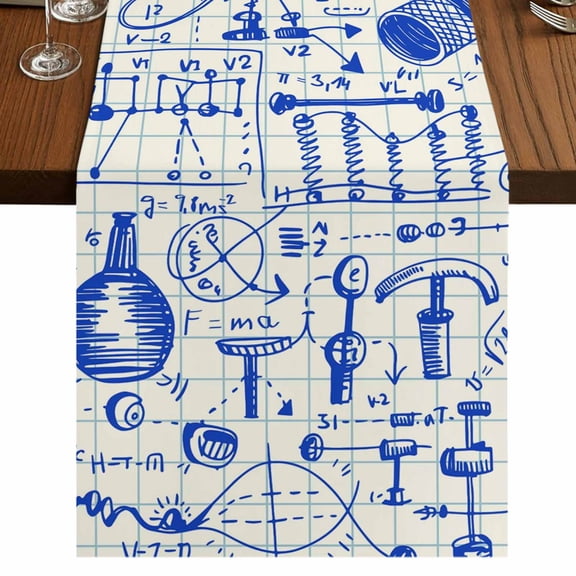 Blue Physics 36 Inch Table Runner, Model Laboratory Formula Equations Plaid Farmhouse Dresser Scarf Cotton & Linen Tablerunner for Dining/Kitchen Island/Holiday Party Décor Small 13" x 36"