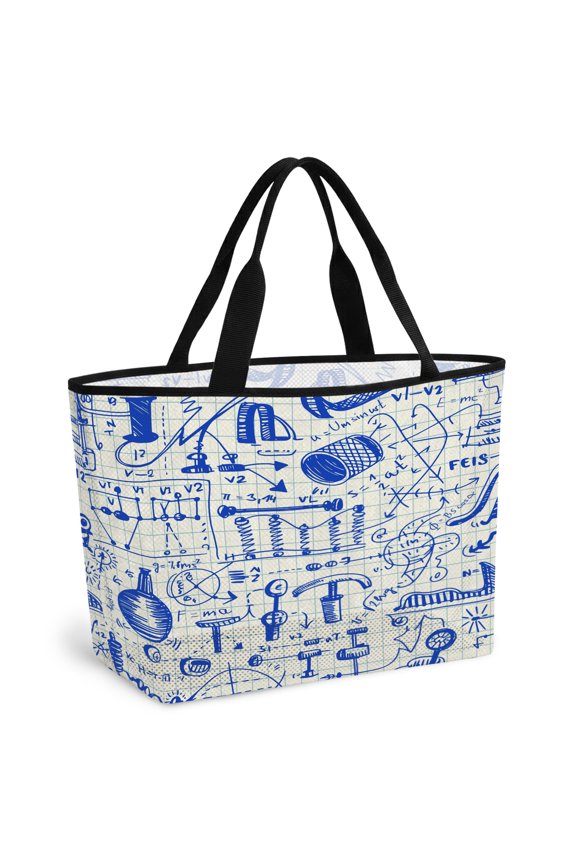 Blue Physics Beach Bag for Women, Large Breathable Mesh Beach Tote Bag, Model Laboratory Formula Equations Plaid Sandproof Lightweight Travel Bags for Vacation Picnic Swimming Pool 15.7"x15.7"x9.1"