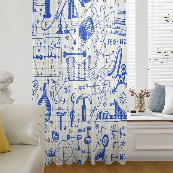 Blue Physics Sheer Curtains 72 Inches Long for Living Room/Bedroom, Model Laboratory Formula Equations Plaid Rod Pocket Voile Kitchen Curtains & Drapes Window Treatment 1 Panel, 52"W x 72"L