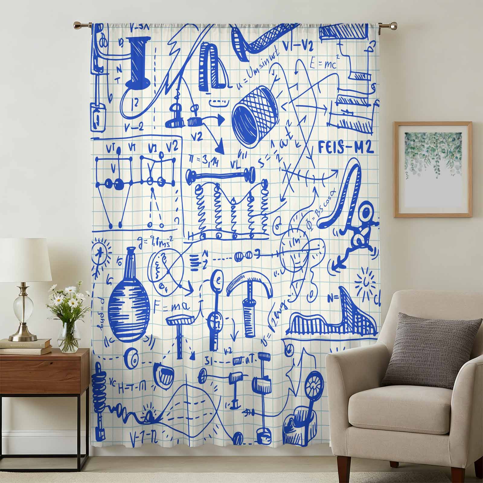 Blue Physics Sheer Curtains 72 Inches Long, Model Laboratory Formula ...
