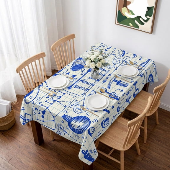 Blue Physics Table Cloth Waterproof Tablecloths, Model Laboratory Formula Equations Plaid Tablecloth Dining Table Cover for Kitchen Party Tabletop Outdoor, Rectangle Tablecloth 60x84 Inch