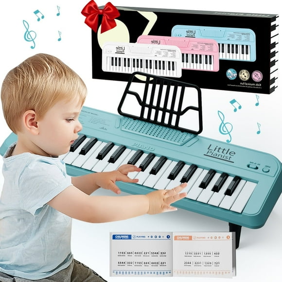 Blue Piano Toy for Kid,37 Keys Music Keyboard for 1 Year Old Girl, Portable Music Toy with Music Stand, Birthday Christmas Gift for 2 Year Old Girl
