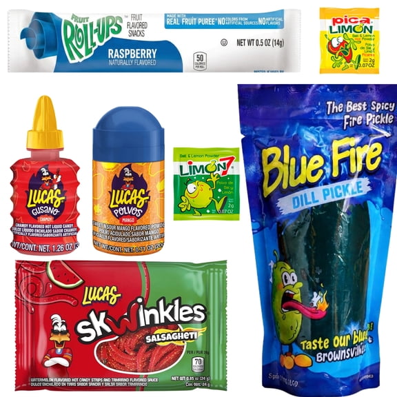 Blue Pickle Kit with Blue Raspberry Candy & Chips - The Complete 8 Piece Blue Pickle Kit by MA LIT CANDY