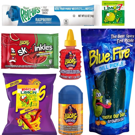 Blue Pickle Kit with Blue Raspberry Candy & Chips - The Complete 8 Piece Blue Pickle Kit by MA LIT CANDY