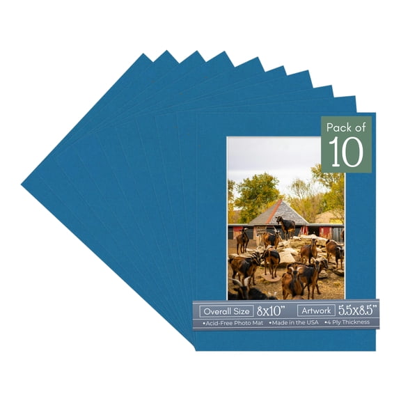 Blue Picture Frame Mat for 8x10 Frames - Fits 5.5x8.5 Photos - 10 Mats