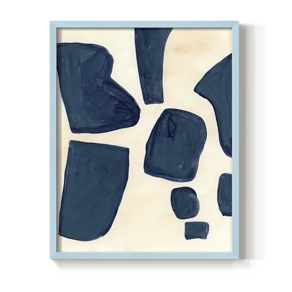 Blue Pieces I Framed Print in Blue Solid Wood Framed Print No Nail Hanging
