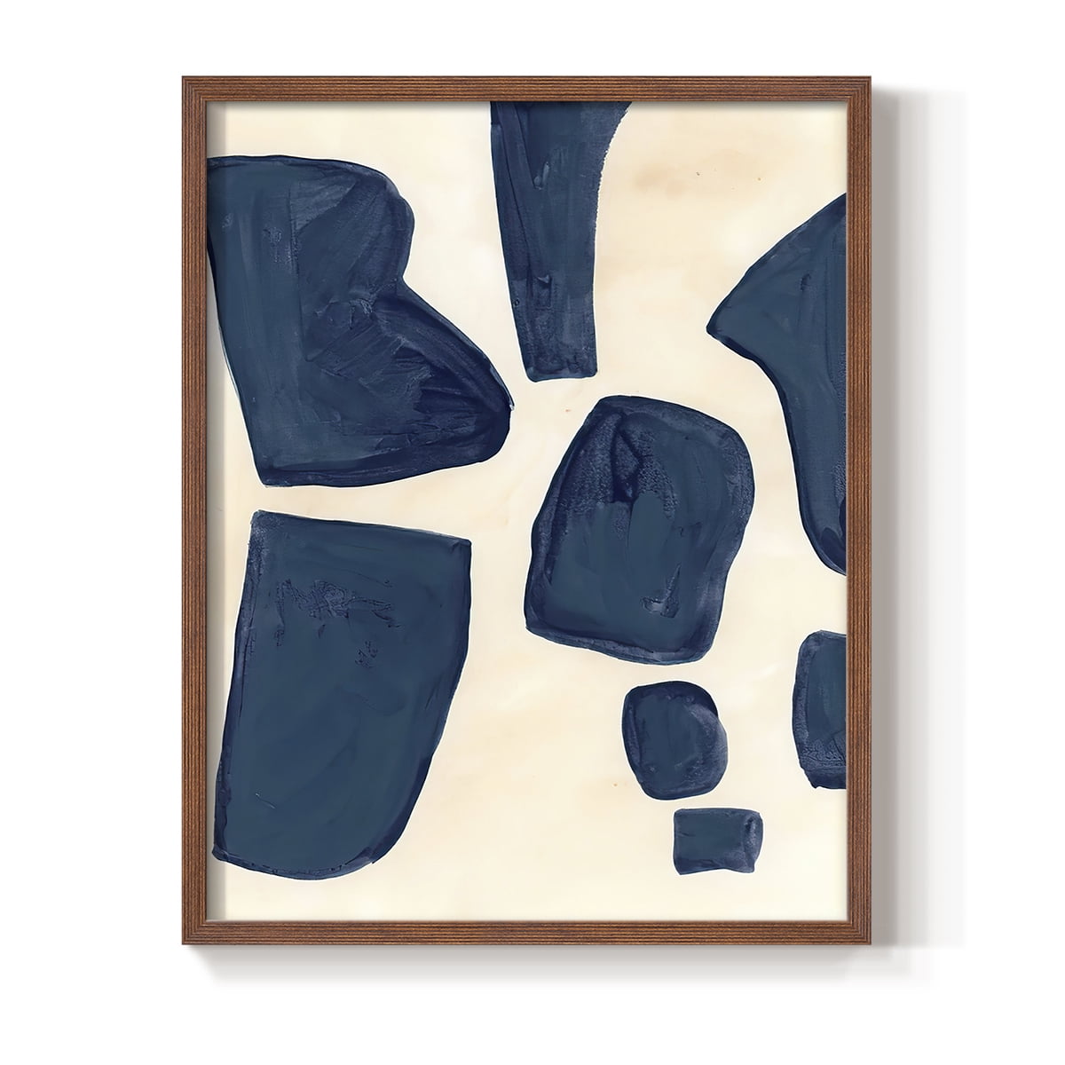 Blue Pieces I Framed Print in Brown Solid Wood Framed Print No Nail Hanging