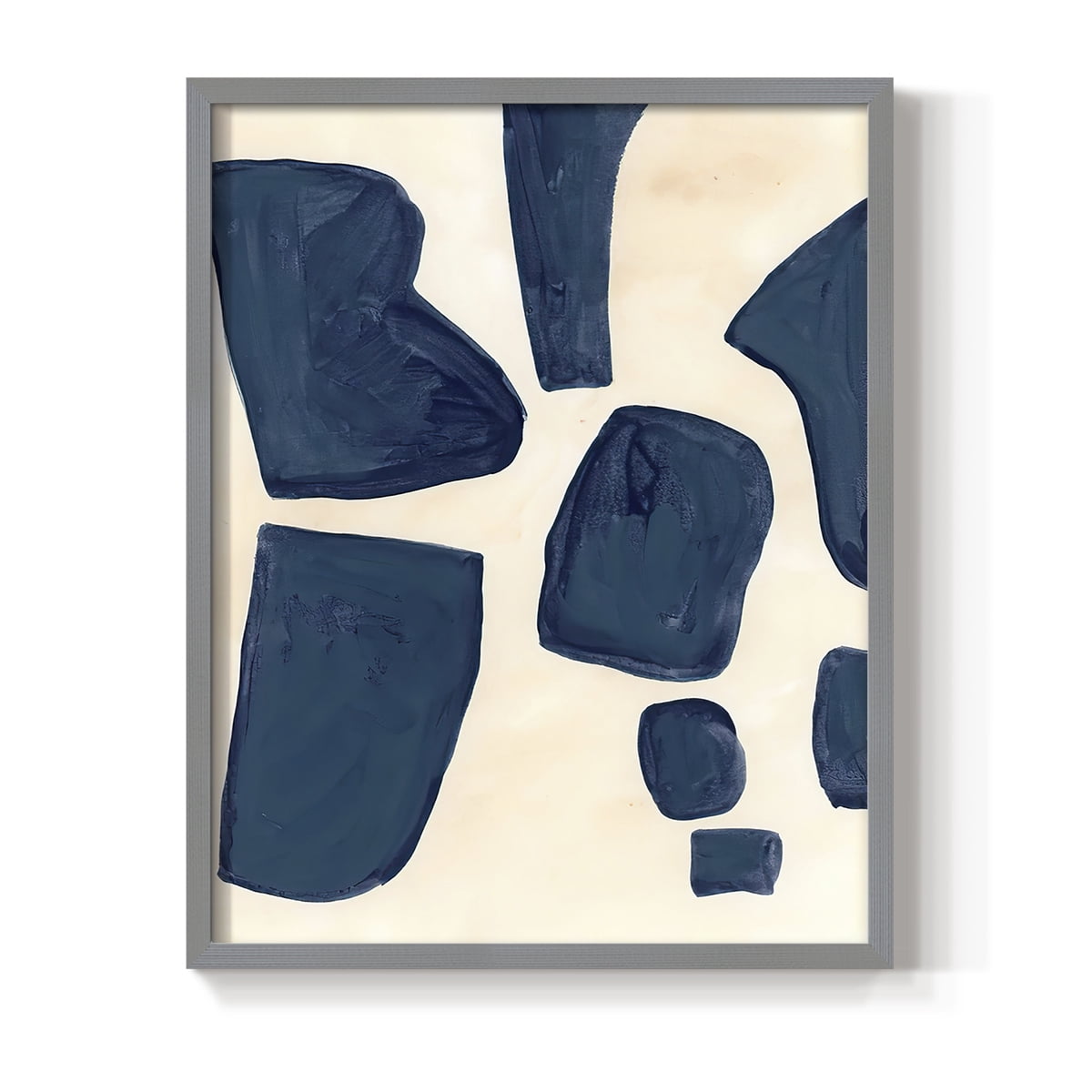 Blue Pieces I Framed Print in Gray Solid Wood Framed Print No Nail Hanging