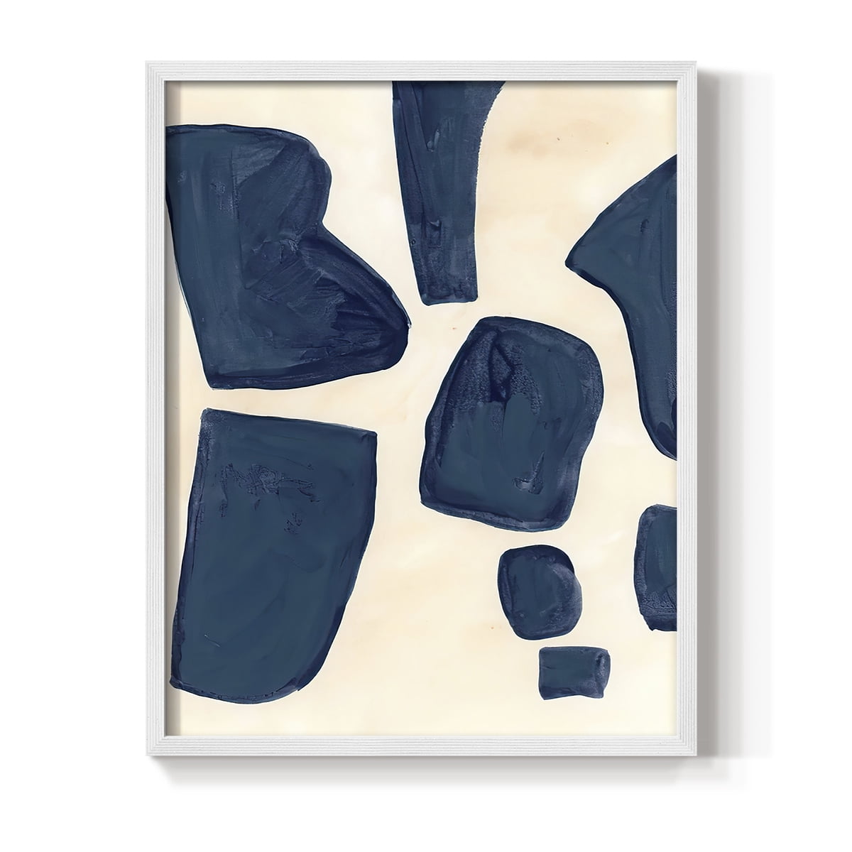 Blue Pieces I Framed Print in White Solid Wood Framed Print No Nail Hanging