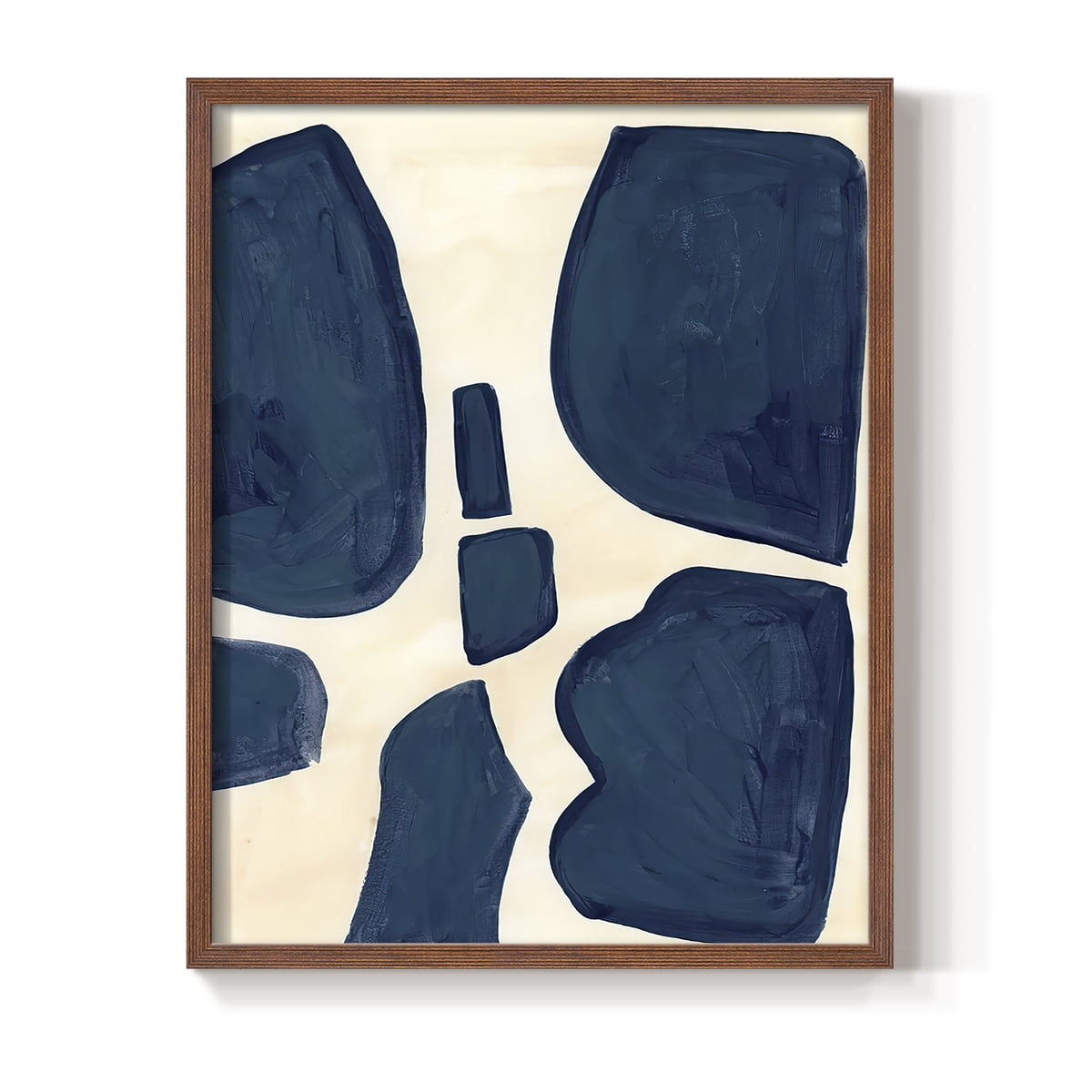 Blue Pieces II Framed Print in Brown Solid Wood Framed Print No Nail Hanging