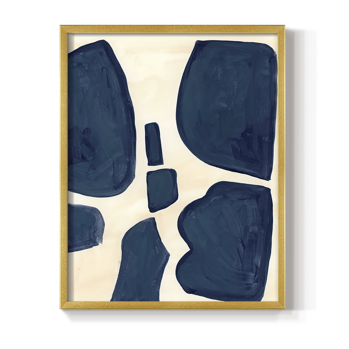 Blue Pieces II Framed Print in Gold Solid Wood Framed Print No Nail Hanging