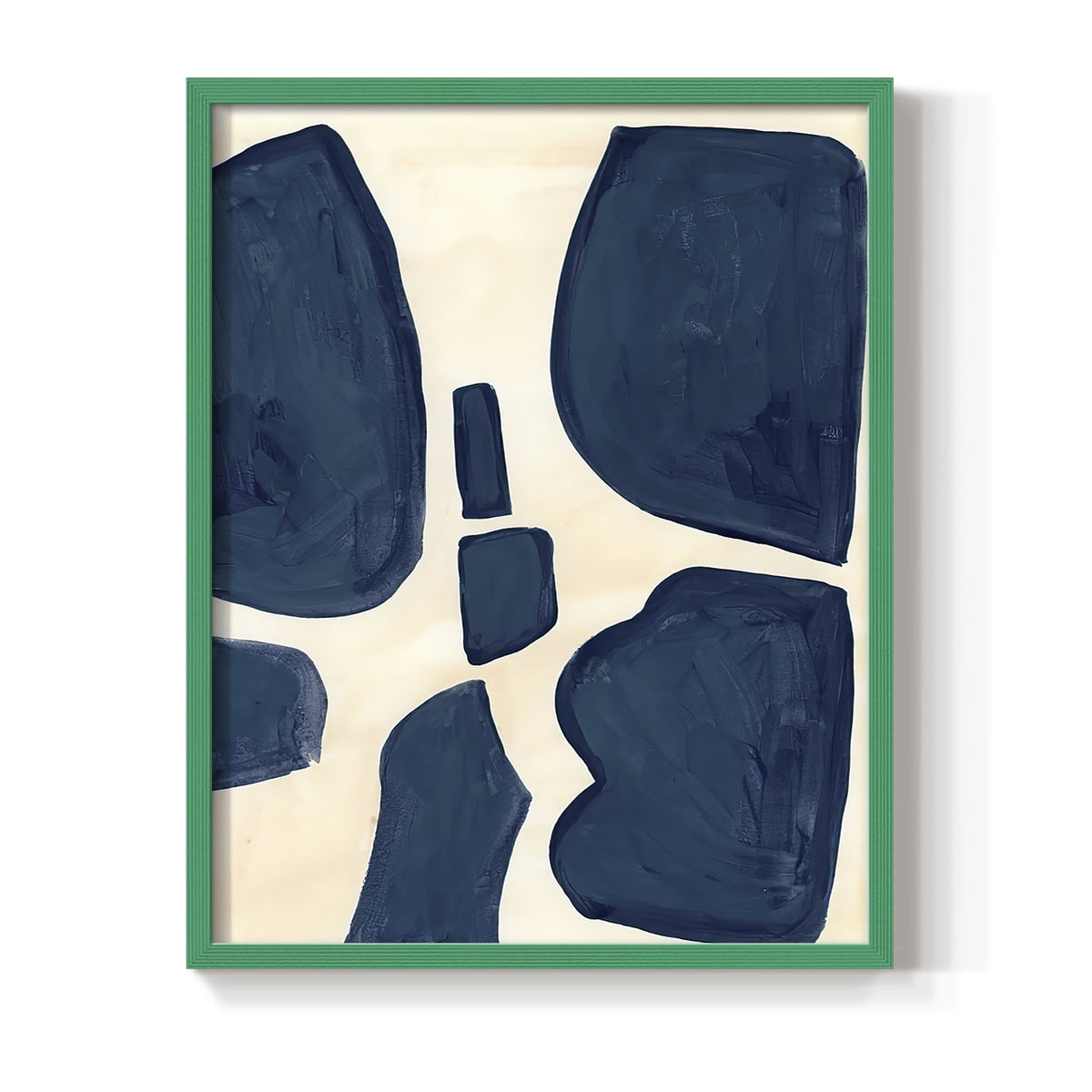 Blue Pieces II Framed Print in Green Solid Wood Framed Print No Nail Hanging