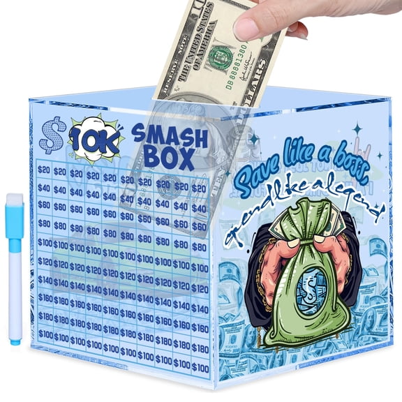 Blue Piggy Bank 10k Savings Smash Box For Adults