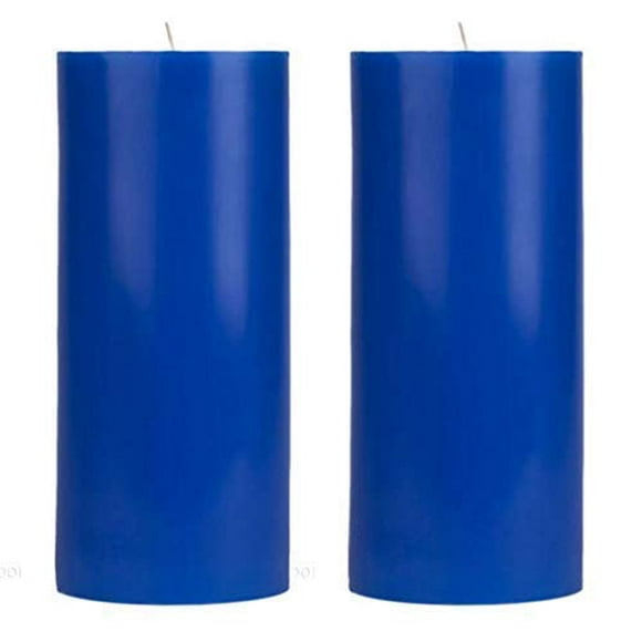 Blue Pillar Candles Scented Unscented Set of 2-3x6 inch Thick 60 Hour - 20 oz each Royal Navy Wedding Party Lights