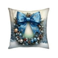 thumbnail image 1 of Blue Pillow Case, Blue Bow Wreath Design, Pillow Cover, Winter Wonderland Throw Pillow, Bedroom Living Room Couch Pillowcases, Home Background Decor, 1 of 6
