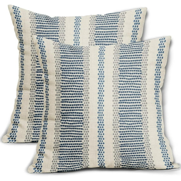 Blue Pillow Covers 20x20 Set of 2 Gray Grey Dot Print Striped Decorative Outdoor Pillowcases Boho Rustic Farmhouse Decorative Throw Cushion Case Decor for Couch Sofa Bed