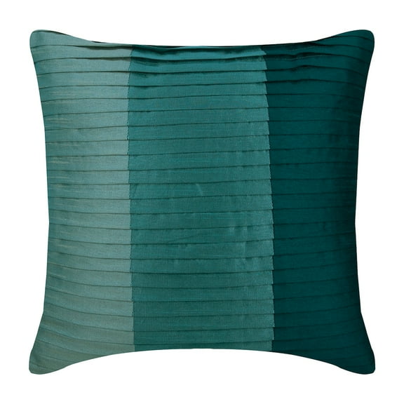 Blue Pillow Shams, Color Block Textured Pintucks Pillow Shams, 24x24 inch (60x60 cm) Pillow Sham, Square Silk Shams, Contemporary Pillow Shams, Striped Pattern - Shades Of Teal