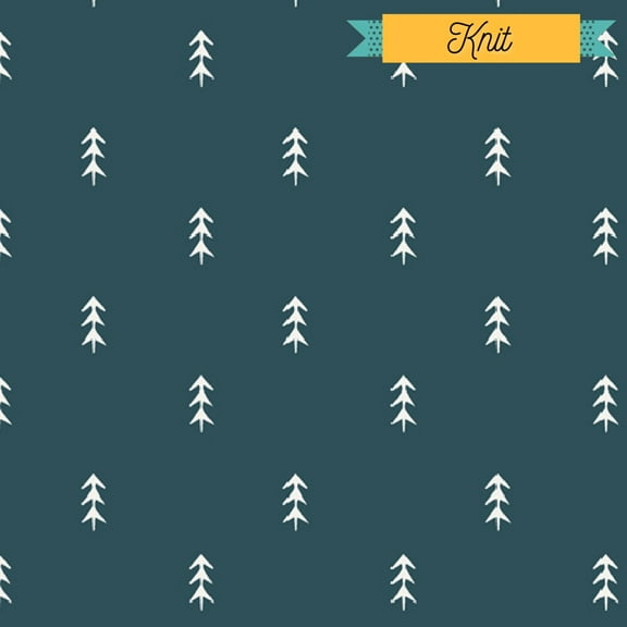 Blue Pine Trees KNIT fabric, Art Gallery Simple Defoliage Foresta fabric, Sold by the Quarter Yard