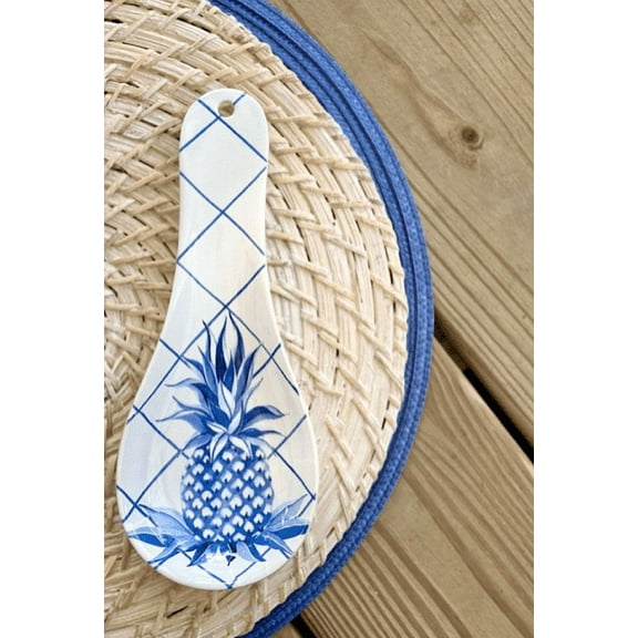 Blue Pineapple Spoon Rest SET OF 2 Made of Bamboo Eco-friendly Dishwasher Safe Sally Eckman Roberts Sustainable Biodegradable