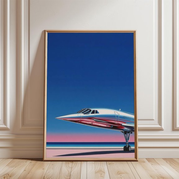 Blue Pink Airplane Poster, Concorde Style Jet, Minimal Aviation Wall Art, Poster Only