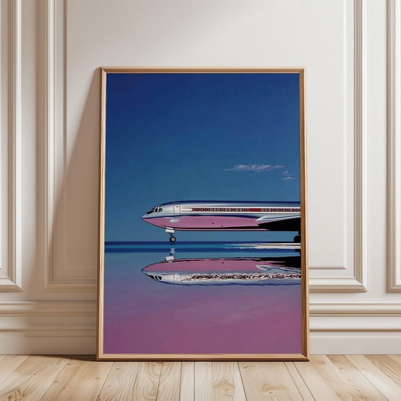 Blue Pink Airplane Poster, Concorde Style Jet, Minimal Aviation Wall Art, Poster Only