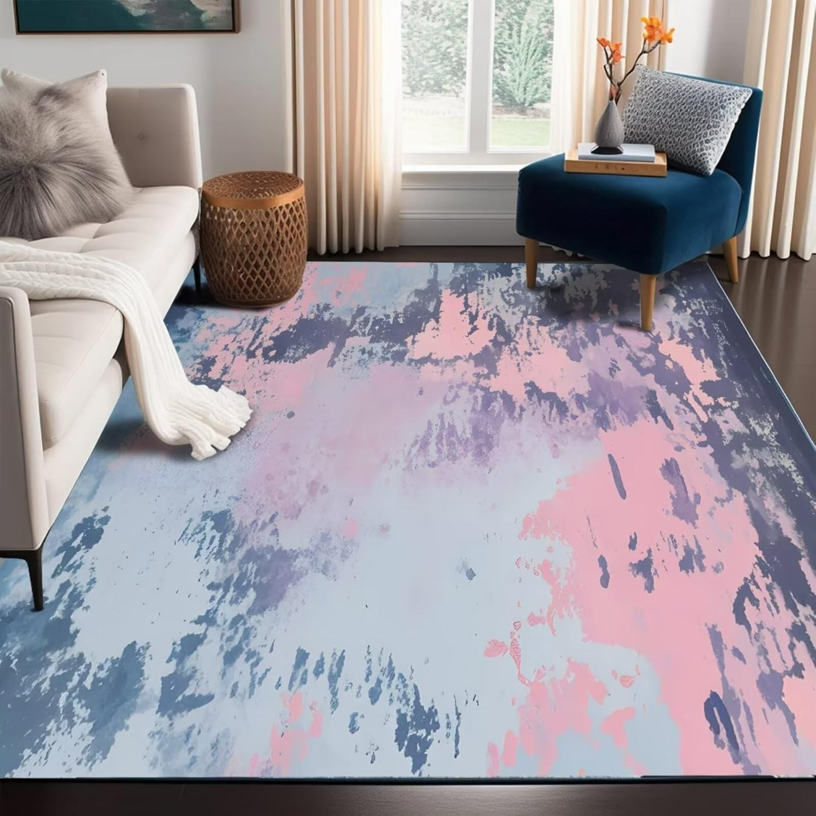 Pink Blue Area Rug Blue Pink Area Rug For Living Room: Large Blue Abstract Carpet For ...