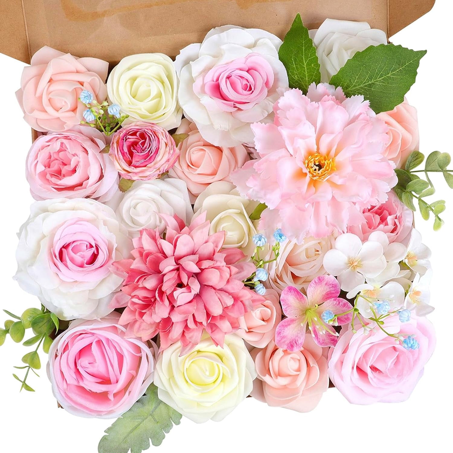 Blue Pink Artificial Flowers Combo, Roses Fake Flowers with Stems Wedding Pastel Flowers for Decorations DIY Bouquets Centerpieces Floral Arrangements Decor
